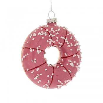 Χριστουγεννιάτικο Donut Κρεμαστό Γυάλινο Ροζ 8x2,5x9εκ. iliadis 87586