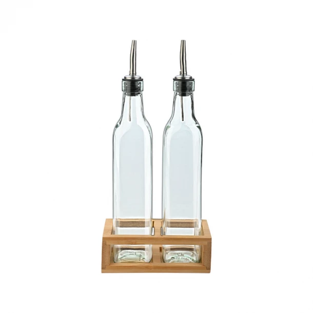 Σετ 3τμχ Μπουκάλια Για Λάδι-Ξύδι Με Ρόη Γυάλινα Με Βάση Ξύλινη 500ml-15x8x23εκ. Estia 01-20156