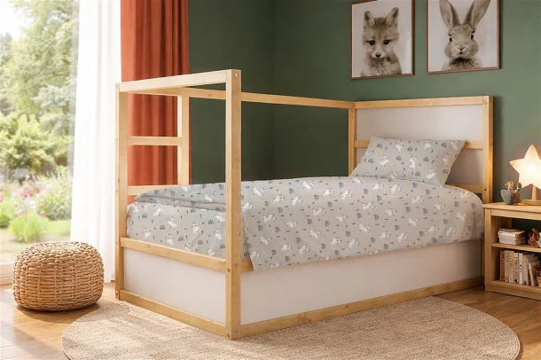 Σετ Σεντόνια 3τμχ Βαμβακερά Μονά 160x240εκ. Rabbit Garden 586 Grey Dimcol