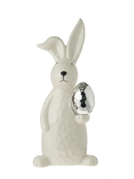 Πασχαλινός Διακοσμητικός Λαγός Με Αυγό Κεραμικός Λευκός-Ασημί 9,8x9,8x22,3εκ. Zen Collection 25.7.51191
