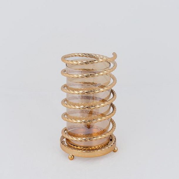 Κηροπήγιο Μεταλλικό-Γυάλινο Χρυσό-Μελί 15x27εκ. ESTHETI 752-24097