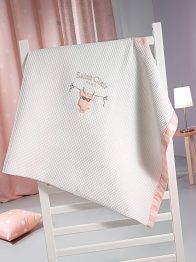 Κουβέρτα Πικέ Βαμβακερή Κούνιας Audrey White-Pink 110x150εκ. Saint Clair