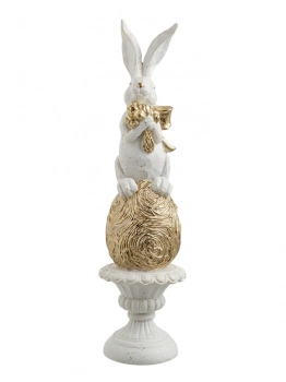 Διακοσμητικός Πασχαλινός Λαγός Polyester Λευκός-Χρυσός 6,8x6,5x22εκ. Zen Collection 26.6.52484