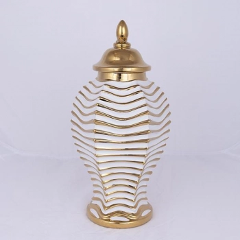 Βάζο Με Καπάκι Κεραμικό-Μεταλλικό Λευκό-Χρυσό 21,2x42,2εκ. ESTHETI 752-20352