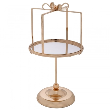Δίσκος Σταντ Σε Σχήμα Δώρου Μεταλλικό-Γυάλινο Χρυσό 21x21x40εκ. iliadis 92627