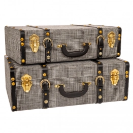 Σετ 3τμχ Βαλίτσες Με Καρό Λευκό-Μαύρο Ύφασμα Και Χρυσές Λεπτομέρειες 50x34x17εκ./46x28x14εκ. iliadis 91665