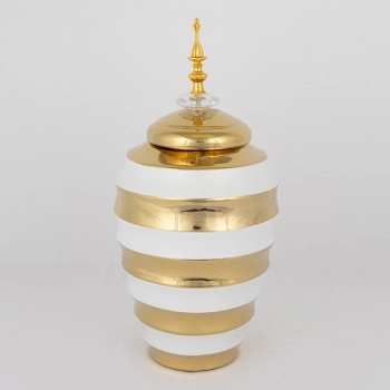 Βάζο Με Καπάκι Κεραμικό Λευκό-Χρυσό 19x39,5εκ. ESTHETI 752-20093