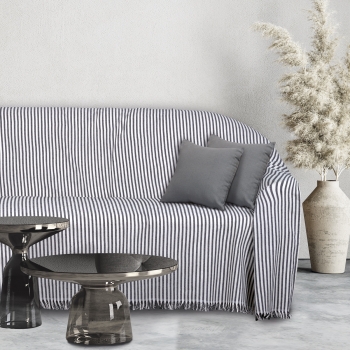 Ριχτάρι Polycotton Ζακάρ Διθέσιος 180x250εκ. Throws Line 0253 Εκρού-Μαύρο Das Home