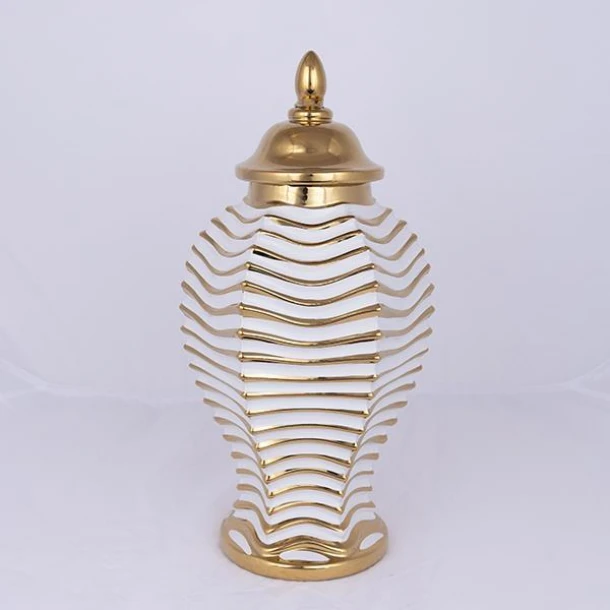 Βάζο Με Καπάκι Κεραμικό-Μεταλλικό Λευκό-Χρυσό 21,2x42,2εκ. ESTHETI 752-20352