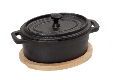 Κατσαρολάκι Σερβιρίσματος Μαντεμένιο Μαύρο Με Βάση Bamboo ESPIEL 12x9x8εκ.-410ml SAG102