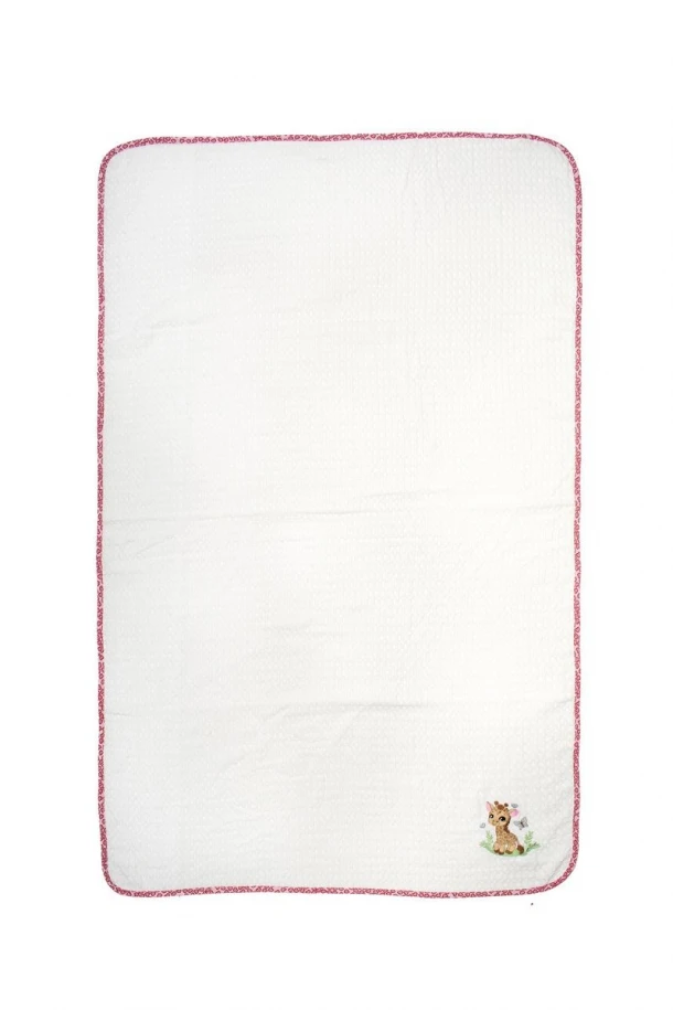 Κουβέρτα Πικέ Κούνιας 100x160εκ. Με Κέντημα Giraffe 172 White-Pink DimCol