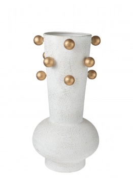 Βάζο Μεταλλικό Αντικέ Μπεζ Με Μπίλιες Χρυσές 16x16x35εκ. Zen Collection 25.3.51384
