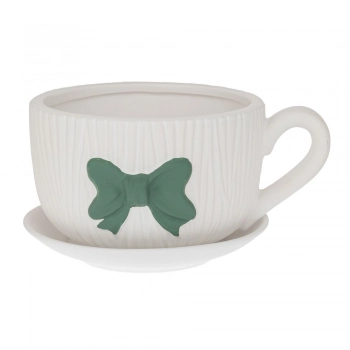 Κασπώ Φλυτζάνι Κεραμικό Λευκό Με Πράσινο Φιόγκο 24x19,5x14εκ. iliadis 92966