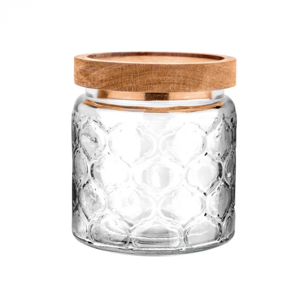 Δοχείο Αποθήκευσης Γυάλινο-Ξύλινο Ανάγλυφο Allure 500ml-11x10εκ. Estia 01-23591