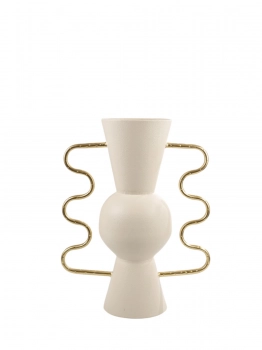 Βάζο Με Χερούλια Μεταλλικό Μπεζ-Χρυσό 30x15x40εκ. Zen Collection 25.17.51550
