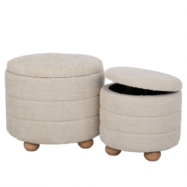 Σετ 2τμχ Σκαμπώ Υφασμάτινο-Ξύλινο Εκρού Με Αποθηκευτικό Χώρο 48x40εκ./37x34εκ. iliadis 92153