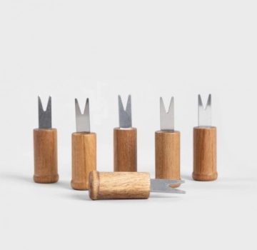 Λαβή Καλαμποκιού Σετ 6τμχ Ξύλινη-Ανοξείδωτη Easy Grill Homla 241018