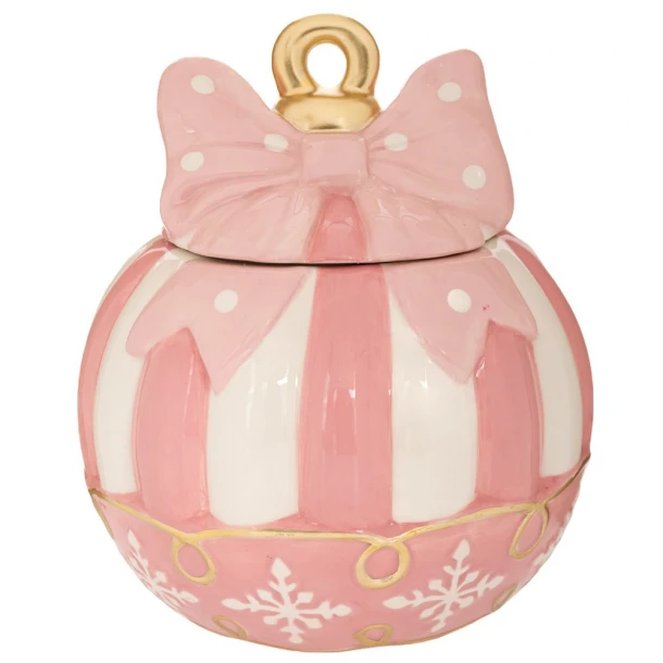 Χριστουγεννιάτικη Μπισκοτιέρα Κεραμική Μπάλα Λευκό-Ροζ 18,5x18,5x21,5εκ. iliadis 91115