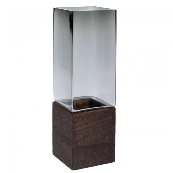 Βάζο Γυάλινο-Ξύλινο Γκρι-Καφέ 10x30εκ. iliadis 91956