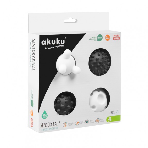 Σετ 4τμχ Ασπρόμαυρα Μπαλάκια Αφής-Sensory Balls akuku A0469