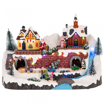 Χριστουγεννιάτικη Παράσταση Polyresin-Πλαστικό Με Φως-Μουσική & Κίνηση Χωριό 33x17x22εκ. iliadis 90749