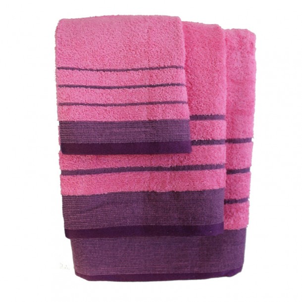 Σετ πετσέτες 3τμχ Βαμβακερές Raya Pink-Purple 24home