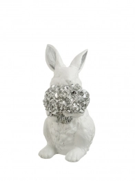 Διακοσμητικός Πασχαλινός Λαγός Με Μπουκέτο Polyester Λευκός-Ασημί 9x11,3x18εκ. Zen Collection 26.6.52478
