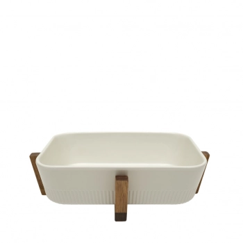 Σαλατιέρα-Πυρίμαχο Πορσελάνης-Ξύλινη Ακακίας Λευκό-Natural 30x20x8εκ. ESPIEL YUB101