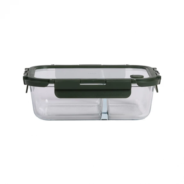 Φαγητοδοχείο Γυάλινο 2 Θέσεων 1460ml-22,1x16,5x6,6εκ. Olive Click & Seal Estia 01-39639