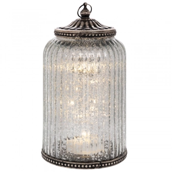 Φαναράκι Γυαλινό-Μεταλλικό Ασημί Με Led Φως 11,5x11,5x20εκ. iliadis 92583