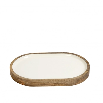 Πιατέλα Οβάλ Σερβιρίσματος Ξύλινη Μάνγκο Με Λευκή Επιφάνεια ESPIEL 30x20x2,5εκ. AKB113