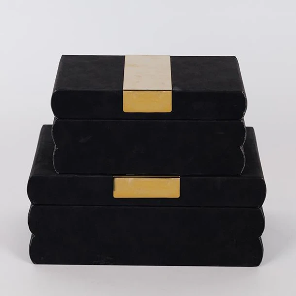 Διακοσμητικό Κουτί Σετ 2τμχ Ξύλινο-Pu Μαύρο 25x15x10εκ.-20x12x8εκ. ESTHETI 752-17082