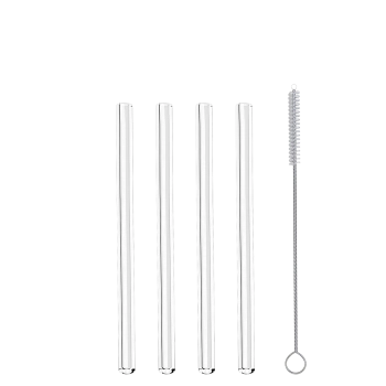 Σετ 4τμχ Καλαμάκια Γυάλινα Κοντά 15εκ. Με Βουρτσάκι Καθαρισμού Metaltex 253187