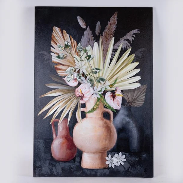 Πίνακας Καμβάς Βάζο Με Λουλούδια Multi-Μαύρος 70x3x100εκ. ESTHETI 755-12204