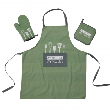 Σετ Κουζίνας 3τμχ Βαμβακερό Kitchen 0863 Dark Mint Das Home