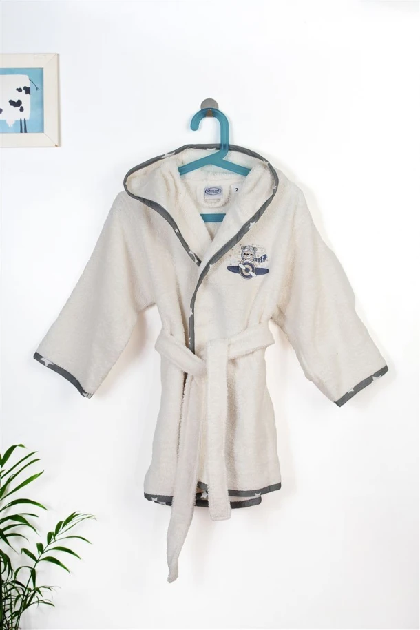 Μπουρνούζι Παιδικό Με Κουκούλα Βαμβακερό Aviator 185 Ecru-Grey Size 04 DimCol