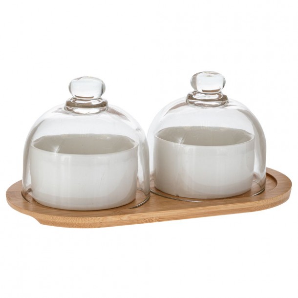 Σετ Μπωλάκι-Ντιπ Σερβιρίσματος Κεραμικά Με Bάση Bamboo 24x12x10εκ. iliadis 91927