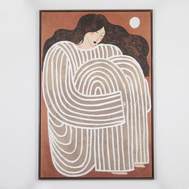 Πίνακας Καμβάς Με Πλαίσιο Γυναικεία Φιγούρα Μπεζ-Καφέ-Εκρού 82,6x122,6εκ. ESTHETI 755-12189