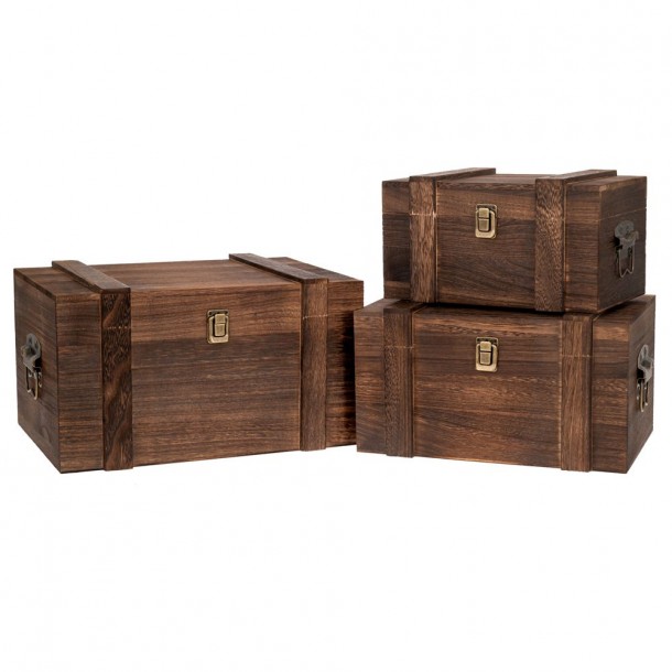 Μπαούλο Σετ 3τμχ Ξύλινο Καφέ 38x27,5x22εκ.-33x23x18,5εκ.-28x18x15,5εκ. iliadis 89613