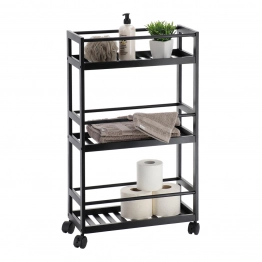 Ραφιέρα Μπάνιου Bamboo Μαύρη Με 3 Ράφια & Ροδάκια 20x44x75εκ. MRShome DS-1208000