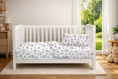 Σετ Σεντόνια 3τμχ Βαμβακερά Κούνιας 120x160εκ. Baby Foxes 594 White-Pastel Lilac DimCol