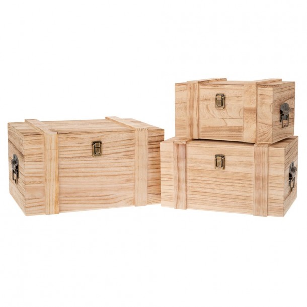 Μπαούλο Σετ 3τμχ Ξύλινο Natural 38x27,5x22εκ.-33x23x18,5εκ.-28x18x15,5εκ. iliadis 89612