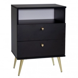 Κομοδίνο Ξύλινο Με Μεταλλικά Πόδια Μαύρο-Χρυσό Stolik 50x34x69εκ. iliadis 93749