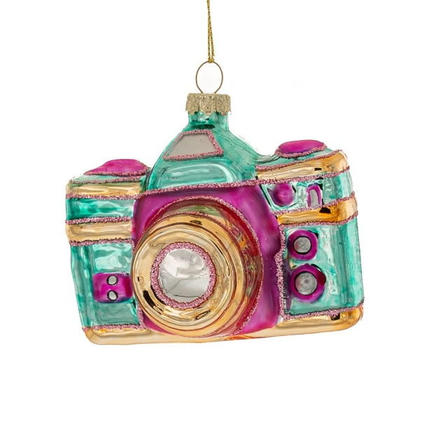 Χριστουγεννιάτικη Φωτογραφική Κρεμαστή Γυάλινη Ροζ-Σιέλ 9x5,5x7,5εκ. iliadis 87590