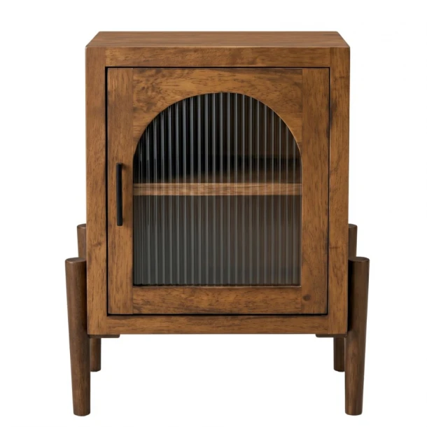Κομοδίνο Ξύλινο Ρουστίκ 45x35x60εκ. Με 2 Ράφια & Τζάμι iliadis 95206