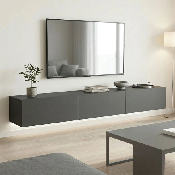 Έπιπλο τηλεόρασης επιτοίχιο με Led Rival pakoworld ανθρακί 210x35x30εκ