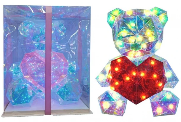 Αρκούδος Με Καρδιά Ιριδίζον Με Φως Μπαταρίας 33εκ. Homie 22-3061
