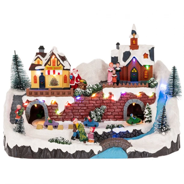 Χριστουγεννιάτικη Παράσταση Polyresin-Πλαστικό Με Φως-Μουσική & Κίνηση Χωριό 33x17x22εκ. iliadis 90749