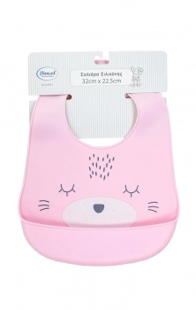 Σαλιάρα Σιλικόνης Με Κουμπί Και Τσέπη 22,5x32εκ. 16 Pink Dimcol