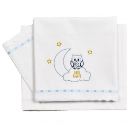 Σετ Σεντόνια Βαμβακερά Κούνιας 120x180εκ. Owl Σιέλ 26062